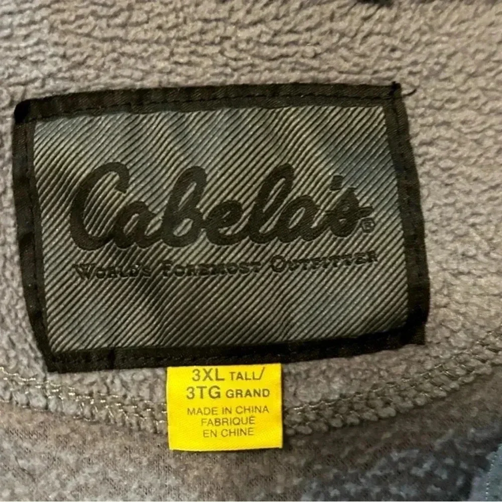 Cabela's Fleece Men's Full Zip Pockets Gray with Yellow Stitching Size 3ХLT